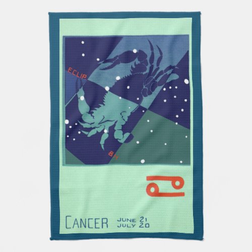 Cancer Crab Constellation Vintage Zodiac Astrology Kitchen Towel