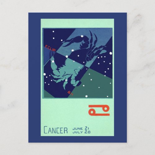 Cancer Crab Constellation Vintage Zodiac Astrology Postcard