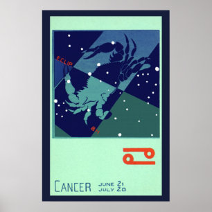 Cancer Crab Constellation Vintage Zodiac Astrology Poster