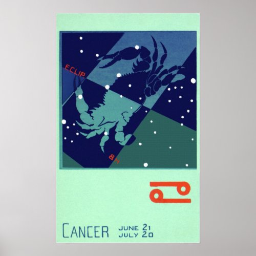 Cancer Crab Constellation Vintage Zodiac Astrology Poster