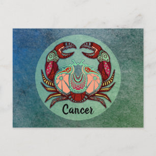 Cancer Crab Retro Badge Postcard