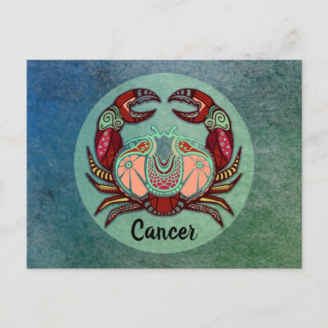 Cancer Crab Retro Badge Postcard (Front)