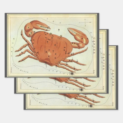Cancer Crab Vintage Constellation Uranias Mirror Wrapping Paper Sheets
