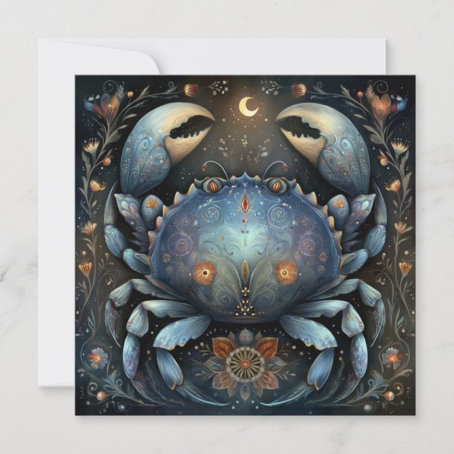 Cancer Crab Zodiac Astrology Celestial Birthday Card (Front)