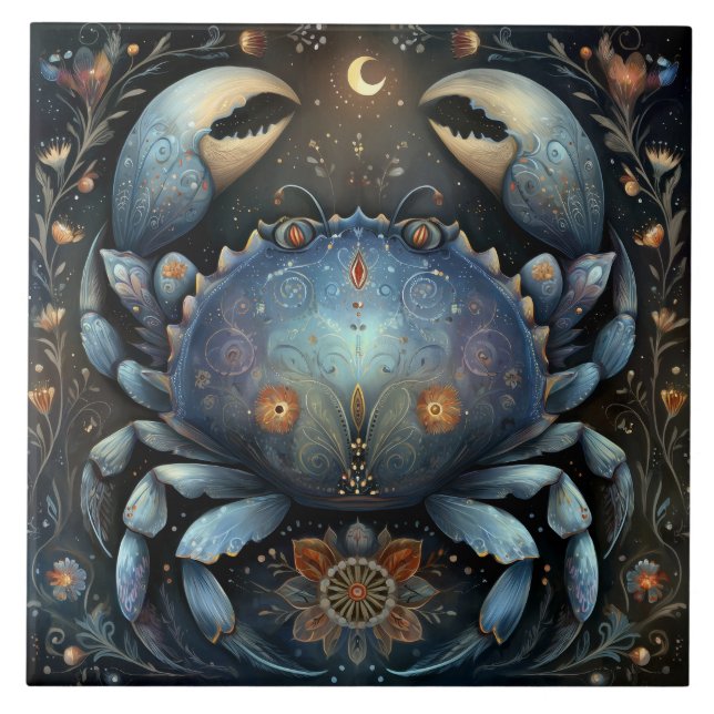 Cancer Crab Zodiac Astrology Celestial Birthday Ceramic Tile (Front)