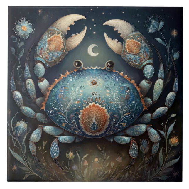 Cancer Crab Zodiac Astrology Mystical Birthday Ceramic Tile (Front)