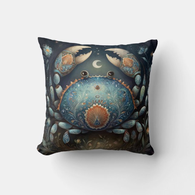 Cancer Crab Zodiac Astrology Mystical Birthday Throw Pillow (Front)