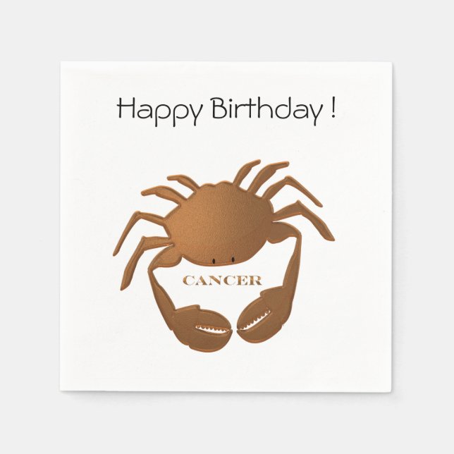 Cancer Crab Zodiac Happy Birthday Paper Napkins (Front)