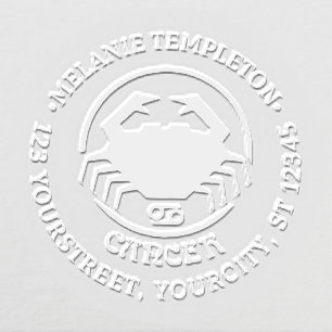 Cancer Crab Zodiac Sign Round Name Return Address Embosser