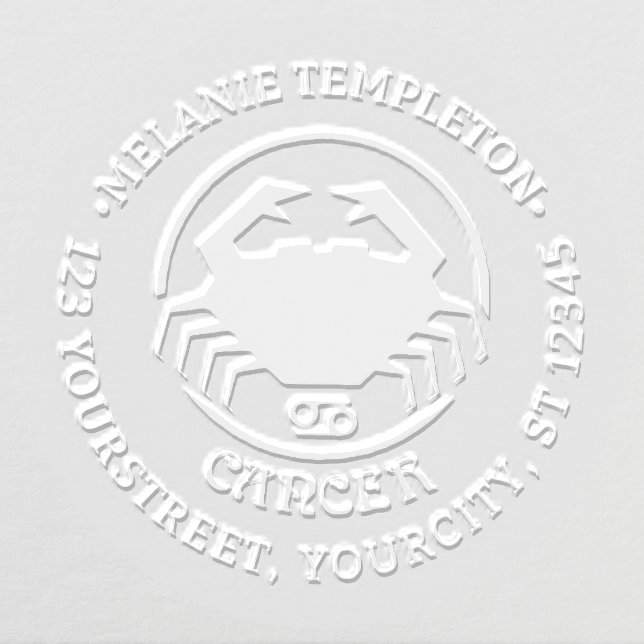 Cancer Crab Zodiac Sign Round Name Return Address Embosser (Design)