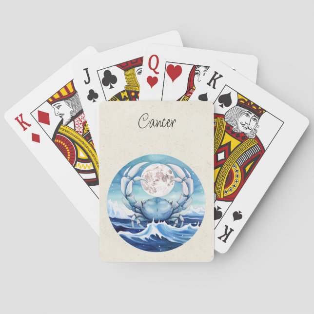 Cancer Crab Zodiac Watercolor  Poker Cards (Back)