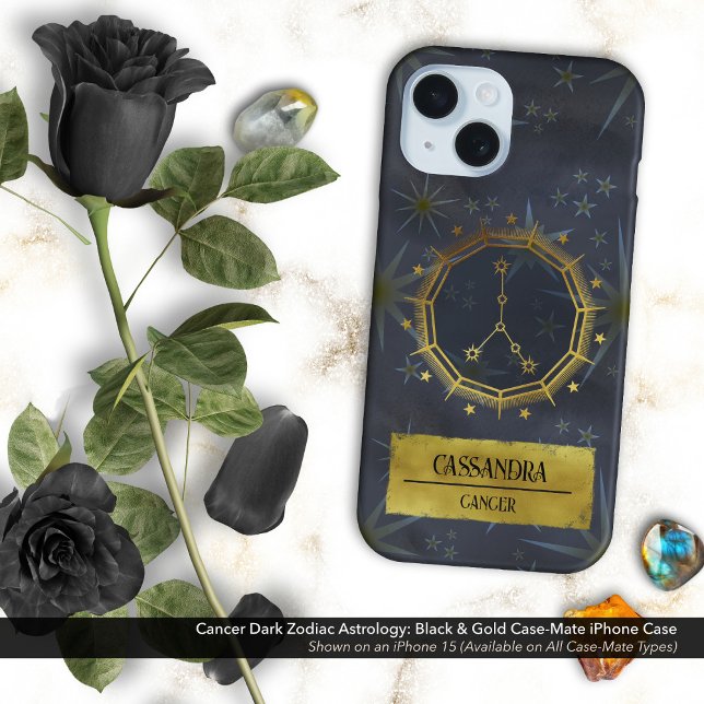 Cancer Dark Zodiac Astrology: Black & Gold Case-Mate iPhone Case (Cancer Dark Zodiac & Astrology Black & Gold Case-Mate iPhone Case Personalized with Your Name)