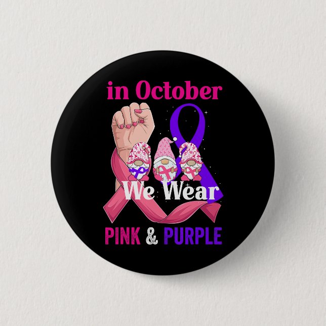 Cancer Domestic Violence Awareness Pink Purple Rib Button (Front)