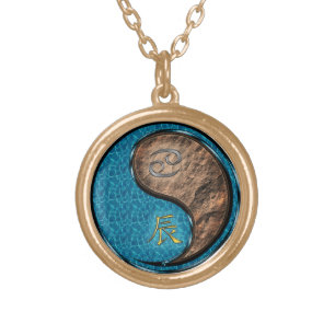 Cancer & Earth Dragon Gold Plated Necklace