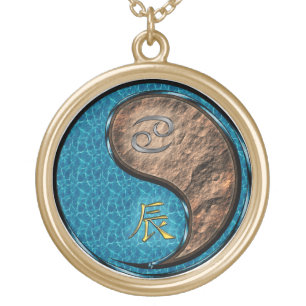 Cancer & Earth Dragon Gold Plated Necklace