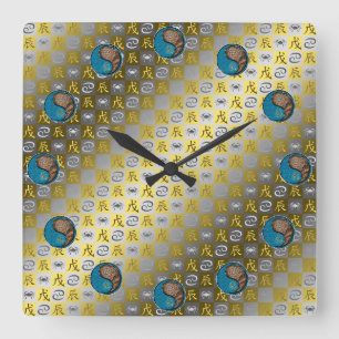 Cancer & Earth Dragon Square Wall Clock