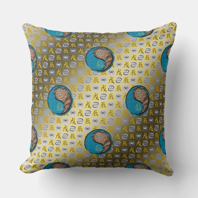 Cancer & Earth Dragon Throw Pillow (Front)