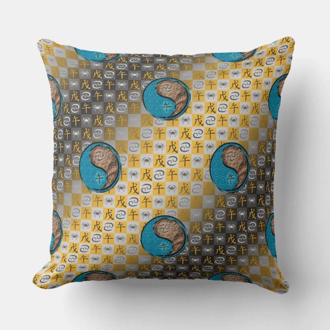 Cancer & Earth Horse Throw Pillow (Front)