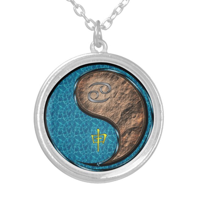 Cancer & Earth Monkey Silver Plated Necklace (Front)