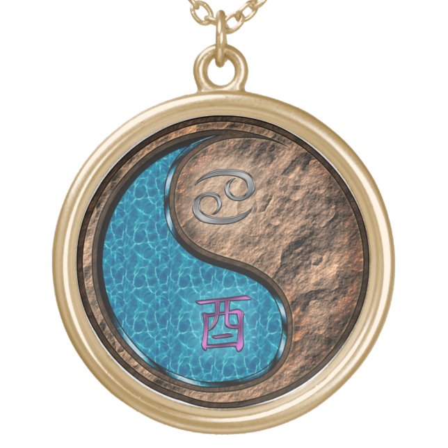 Cancer & Earth Rooster Gold Plated Necklace (Front)