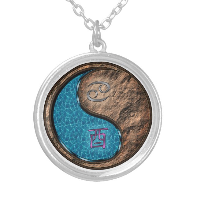 Cancer & Earth Rooster Silver Plated Necklace (Front)