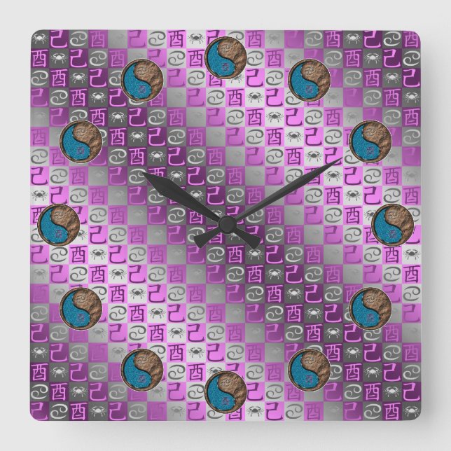 Cancer & Earth Rooster Square Wall Clock (Front)