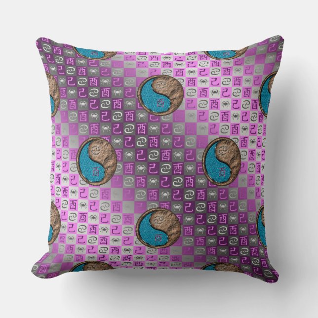 Cancer & Earth Rooster Throw Pillow (Front)