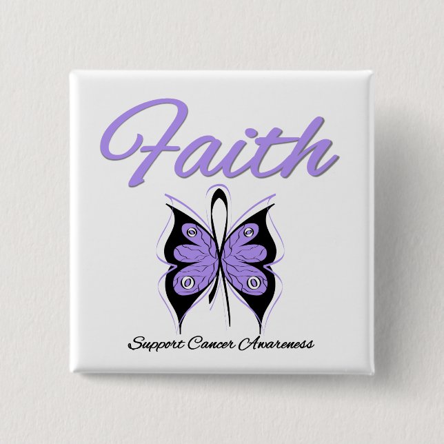 Cancer Faith Butterfly Lavender Ribbon Button (Front)
