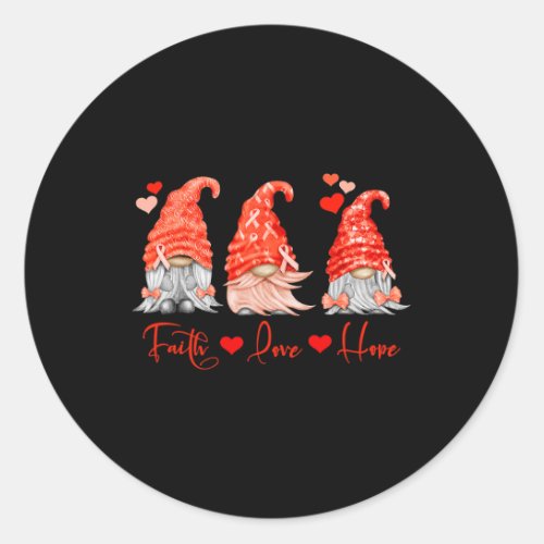 Cancer Faith Hope Love Red Gnomes Heart Warrior  Classic Round Sticker