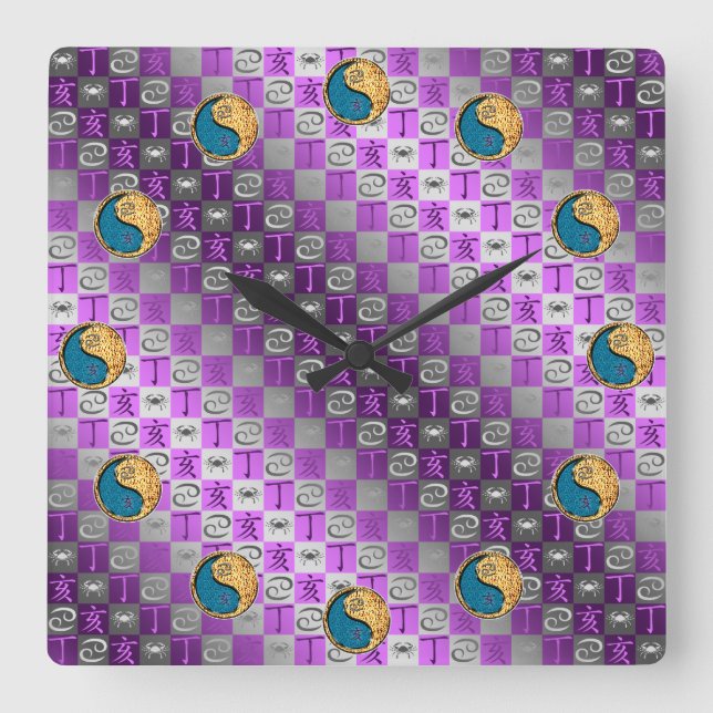 Cancer & Fire Boar Square Wall Clock (Front)