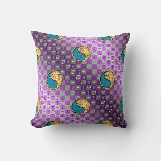 Cancer & Fire Boar Throw Pillow (Front)