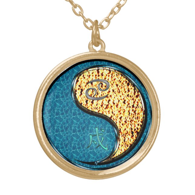 Cancer & Fire Dog Gold Plated Necklace (Front)