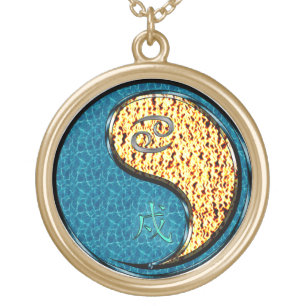 Cancer & Fire Dog Gold Plated Necklace