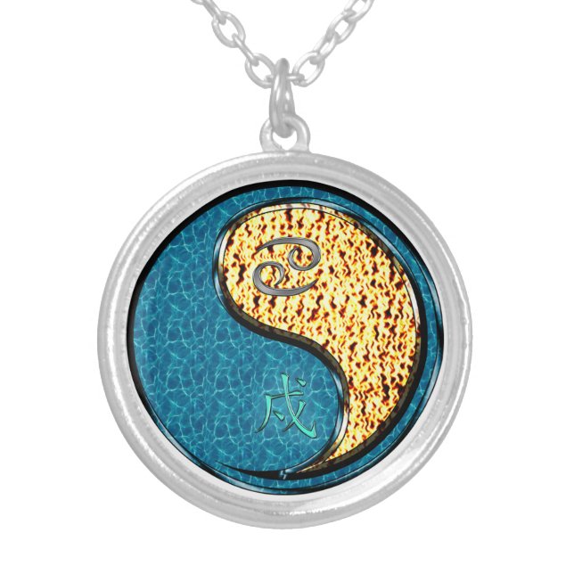 Cancer & Fire Dog Silver Plated Necklace (Front)