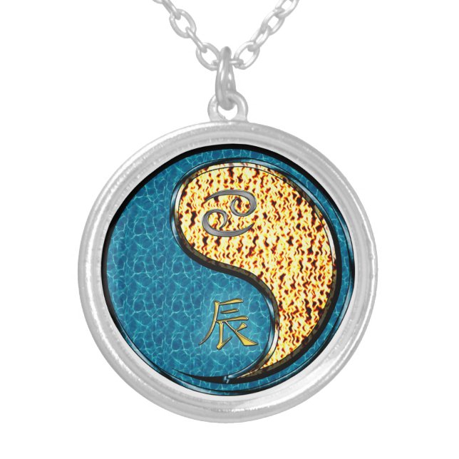 Cancer & Fire Dragon Silver Plated Necklace (Front)