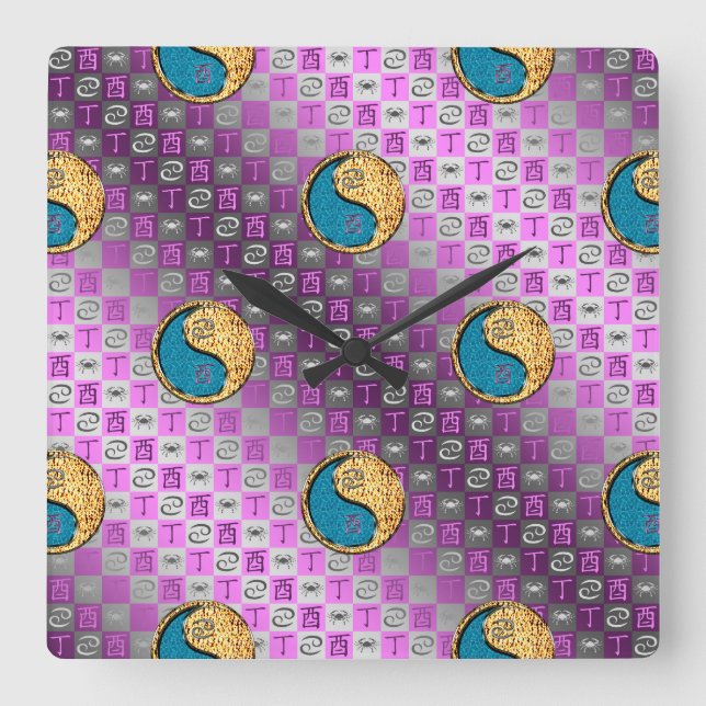 Cancer & Fire Rooster Square Wall Clock (Front)