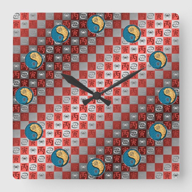 Cancer & Fire Tiger Square Wall Clock (Front)