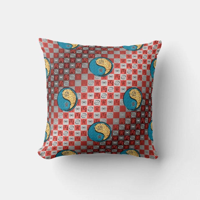 Cancer & Fire Tiger Throw Pillow (Front)
