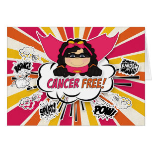 Cancer Free Congratulations Girl Pink Superhero Cards