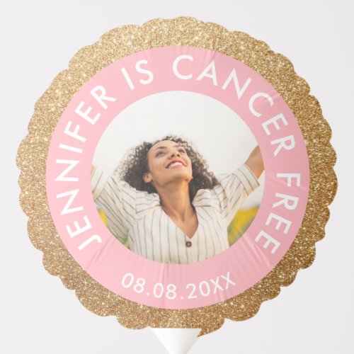Cancer Free Pink Faux Gold Glitter Photo Balloon