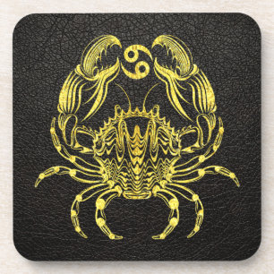 Cancer Gold on Leather Beverage Coaster