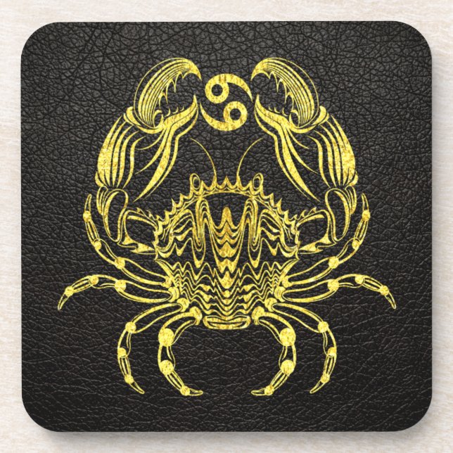 Cancer Gold on Leather Beverage Coaster (Front)
