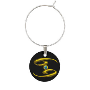 CANCER GOLD ZODIAC BIRTHDAY JEWEL,BLUE OPALE Black Wine Charm