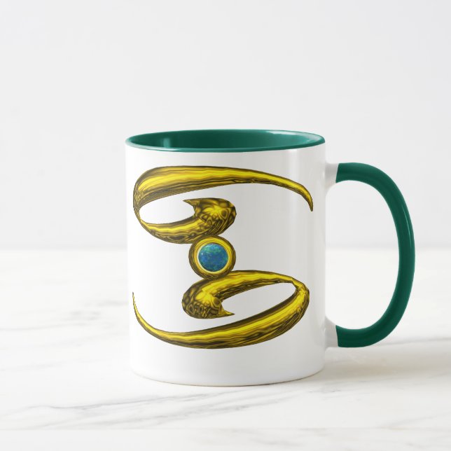 CANCER,GOLD ZODIAC BIRTHDAY SIGN Opale Gemstone Mug (Right)
