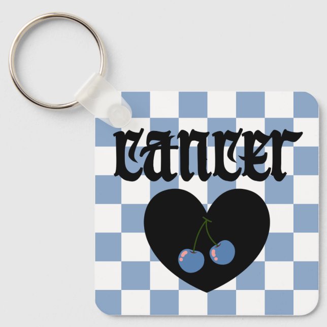 Cancer Gothic Aesthetic Checkered Cherry Design Keychain (Front)