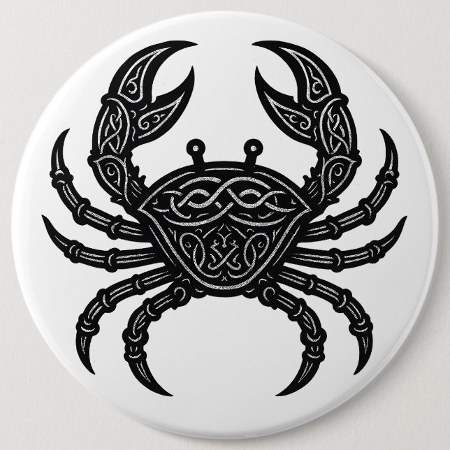 Cancer — Haunted Ink Zodiac Crab Button (Front)