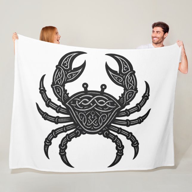 Cancer — Haunted Ink Zodiac Crab Fleece Blanket (In Situ)