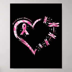 Cancer Heart Dragonflies Awareness Women Kids Men Poster
