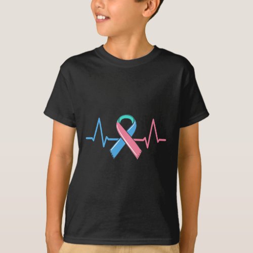 Cancer Heartbeat Tee Warrior Pink Blue Teal Ribbon