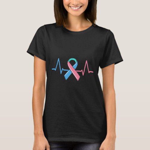 Cancer Heartbeat Tee Warrior Pink Blue Teal Ribbon